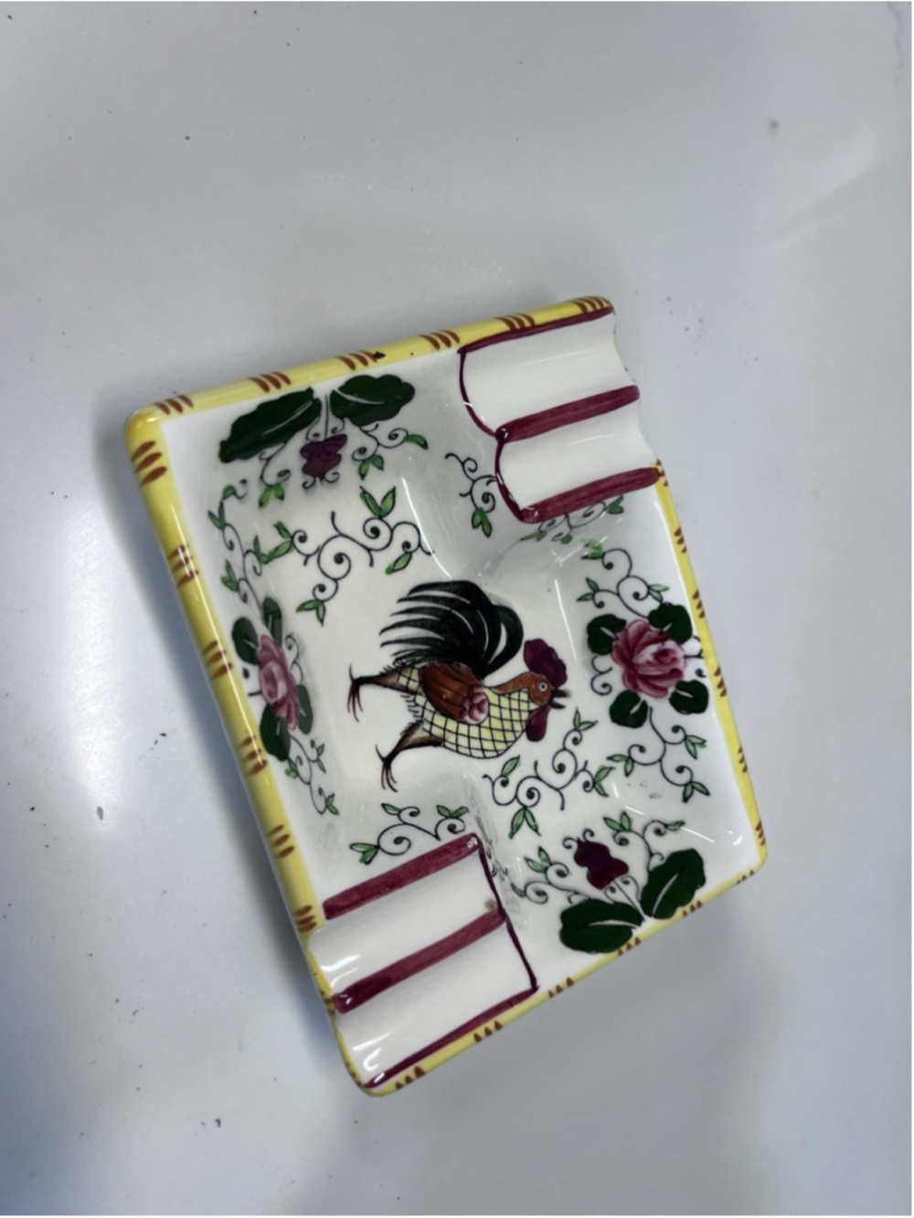 Vintage Early Provincial Ucagco Rooster And Rooster Ashtray